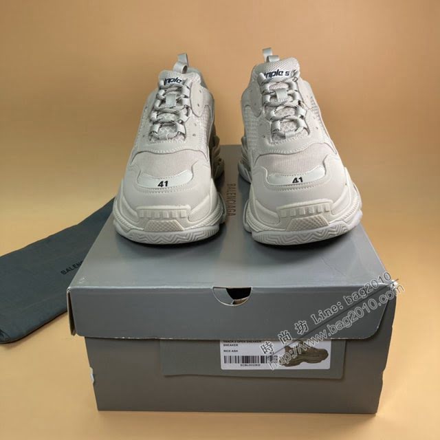 Balenciaga經典款男女鞋 巴黎世家頂級版本1代Triple S大底LOGO奶茶米色老爹鞋 Balenciaga情侶款老爹鞋  hdbl1201